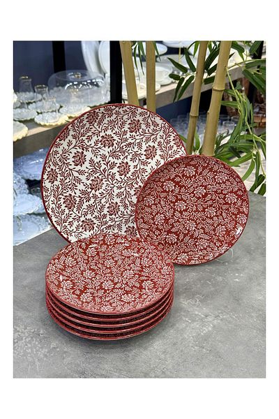 ACAR Tiffany Ethnic Red Detailed 7 Piece Cake Set