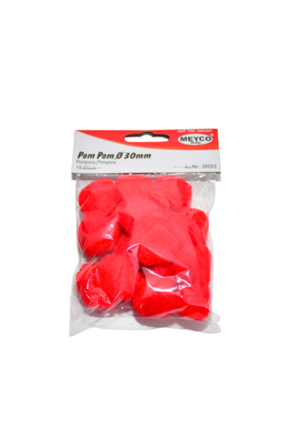 Meyco Pom-pom, 15 bucăți, 30 mm, roșu, accesorii de artă și meșteșuguri pentr...