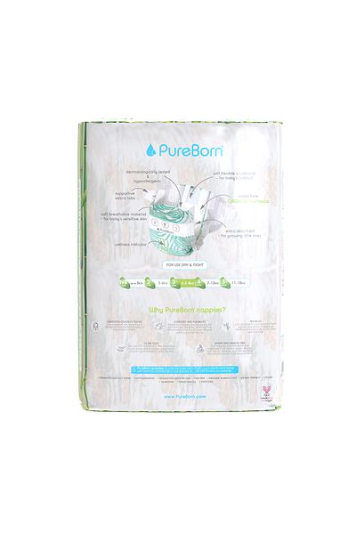 PUREBORN Organic Diapers Size 3 For 5.5-8 Kg Value Pack 56pcs with Pineapple Print