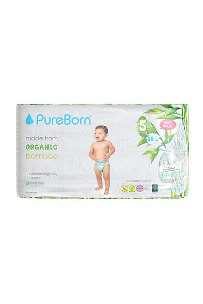 PUREBORN Organic Diapers Size 5 For 11-18 Kg Master Pack 88pcs with Daisy Print