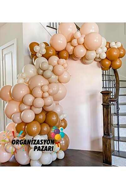 Organizasyon Pazarı مجموعة بالونات كراميل-ريترو أبيض-ماكرون سلمون 100 قطعة مج...