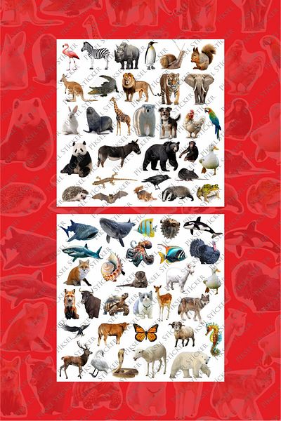 Piksel Grafik Animal Kingdom 60 Piece Sticker Set - Pen, Laptop Notebook Water Bottle Sticker