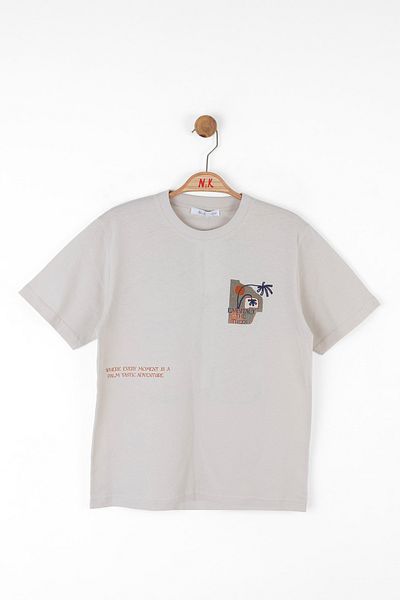 NK 08-14 Years Old Boy's Cream-Tile Shorts Suit - Tile
