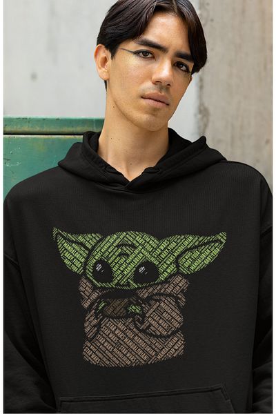 Fuddy Moda Φούτερ με κουκούλα με κουκούλα Baby Yoda, Unisex Oversize Star Wars Printed Hoodie