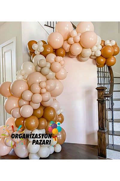 Organizasyon Pazarı Set of 60 Caramel-Retro White-Macaron Salmon Balloon Chains