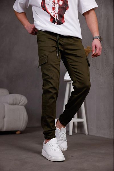 Oksit Hend Jogg Slim Fit Lycra Linen Cargo Παντελόνι με Πόδι και Ελαστική Μέση