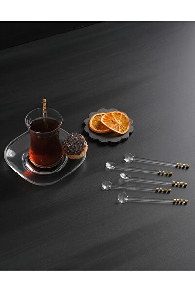 shop Sarı ve Siyah Simli Cam Çay Kaşığı