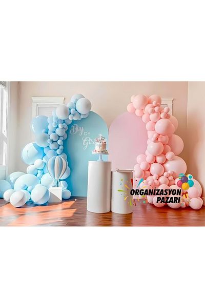 Organizasyon Pazarı 60 Pieces Macaron Pink and Blue Balloon Chain Set