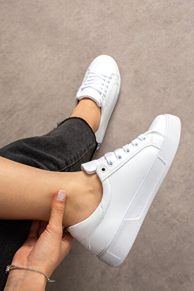 BOUIS Women's White Lace-Up Casual Comfortable Sole Comfortable Soft Walking Daily Sneaker Sports Shoes