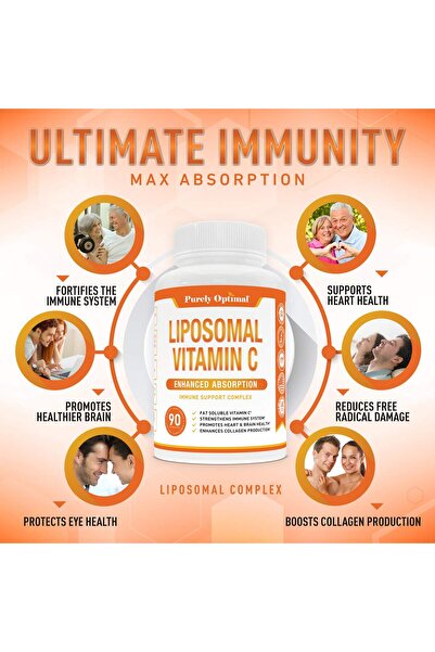 Purely Optimal Premium Liposomal Vitamin C 1000mg - High Absorption, Immune & Collagen Support, Non-GMO, 90 Caps
