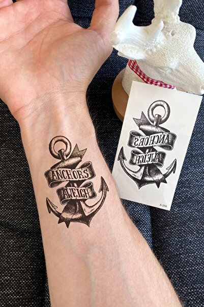 BiWini Anchors Aweigh Yazılı Denizci Çapa Geçici Dövme Tattoo Bilek Kol Bacak Ve Göğüs Arası Erkek Kadın