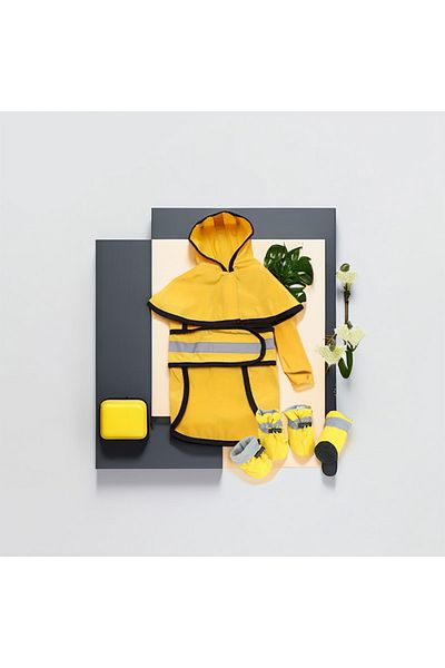 Lady Fify Waterproof, Thin, Yellow Raincoat and 4 Boots for Cat and Dog