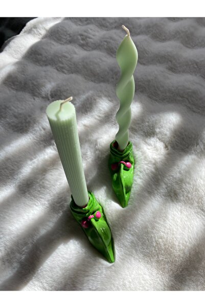 YAMYBEECANDLES Yeşil Elf Ayakkabılı Şamdan Mum Set (Mumlar Dahil)