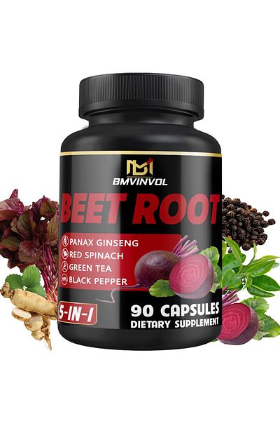 BMVINVOL Beet Root Capsules - Green Tea, Red Spinach, Ginseng, Black Pepper - 90 Count - 3 Month Supply