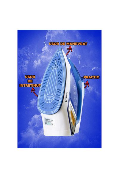 Hausberg Fier de calcat Hausberg HB-7880BL, 2300W, Talpa cu invelis ceramic, rezervor apa 400ml, Alb/Albastru