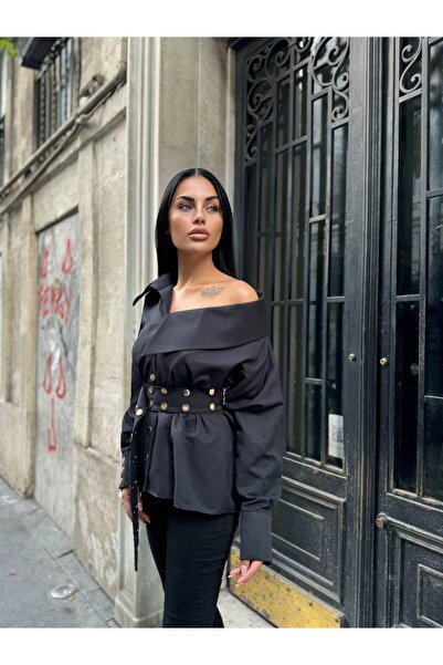 Supremacy SİYAH GOLD ÇITÇIT DETAYLI GÖMLEK KEMERLİ