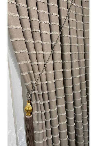 Fon Dünyası Panel Background Curtain Elegant Tasseled Cappuccino (Single Wing)