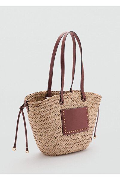 MANGO Woman Τσάντα ώμου με διπλή λαβή από φυσικές ίνες