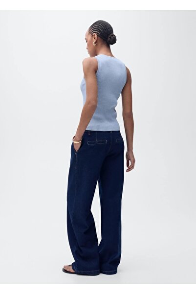 MANGO Woman Πλεκτό rib μπλούζα