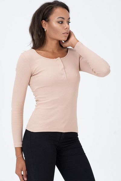 PUNKY CAT Women's Dusty Rose Long Sleeve Corded Blouse with Snap Fasteners