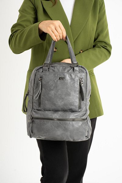 571 Collections Çanta Gray Faux Leather Backpack - MODEL: 571-9-12D