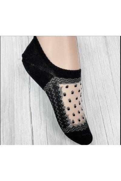 TChic İkili Siyah-Beyaz Şeffaf Nokta Detaylı Kadın Babet Çorabı