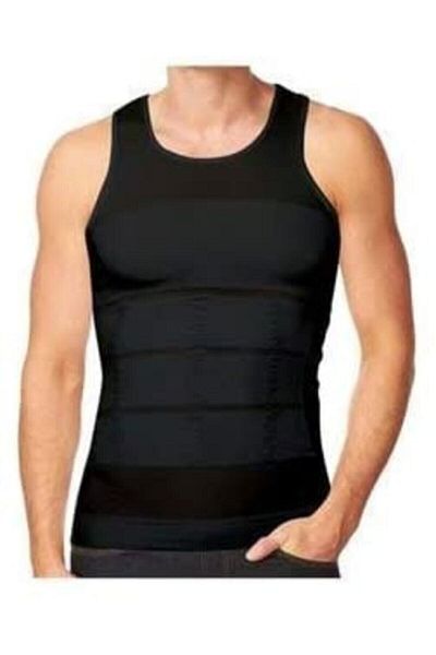 Momslab Men's Black and White 2-Piece Corset Undershirt, Belly Gathering Undershirt