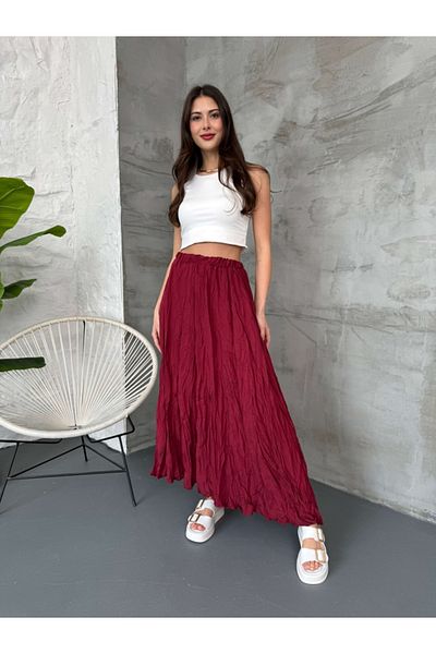 Elif Özbey Butik Fusta asimetrică încrețită burgundă