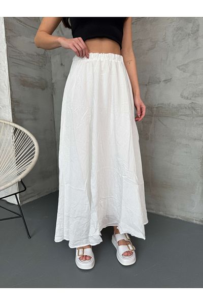 Elif Özbey Butik Fusta albă asimetrică șifonată