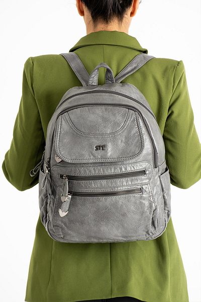 571 Collections Çanta Gray Faux Leather Backpack - Model 571-11-12G
