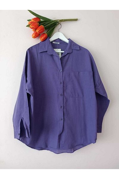 HC Boutique Cămașă oversize din in, cu un singur buzunar