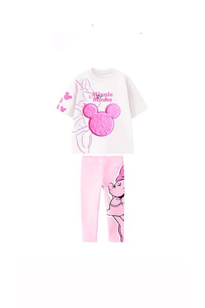 Lolliboomkids Set pentru fete de culoare roz - Tricou din bumbac cu model în relief și jambiere, 2 buc.