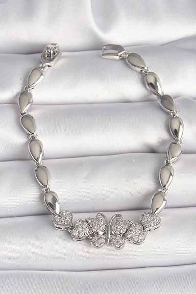 Clariss Brass Silver Color Zircon Stone Butterfly Figure Drop Chain Model Women's Bracelet