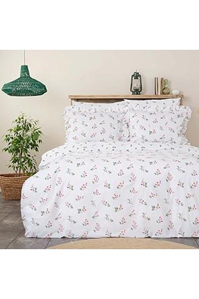 Hepta Collection طقم غطاء لحاف مزدوج من Karaca Home Silvie Red مصنوع من القطن بنسبة 100%