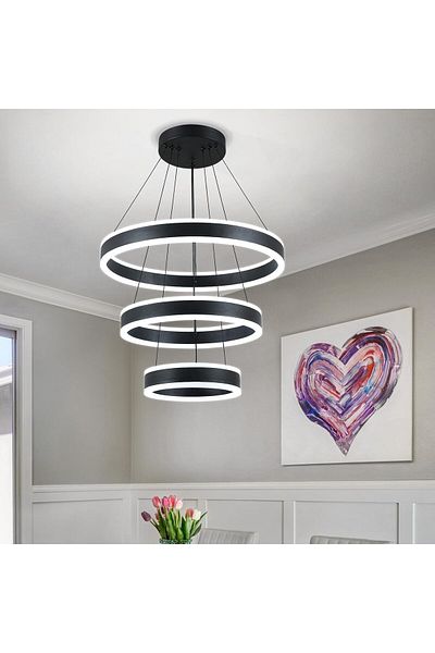 A F N LIGHTING AFN Modern Dual-Side Ring LED Chandelier - Black Hanging Pendant Light
