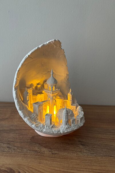 Valyria Ay Şehri Led Mumlu Dekoratif Obje Diorama Beyaz Ay Şehri Dekor Balkon...