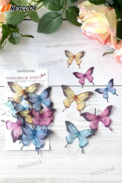 nescook Ready Cut Butterflies / Edible Butterfly /Paper Wafer Paper / 21 Pieces