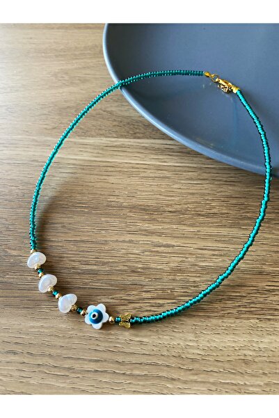 dela otantik El yapımı nazar boncuklu incili kolye - Bohem turkuaz kolye - Zarif yaz deniz takı - Boho jewelry