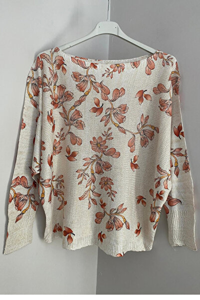 AYASOFYA OTANTIK Kadın Italyan Kiremit Simli  Sonbahar Çiçekleri Desenli Yara...