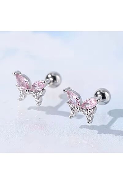 BY DİLEK ÇETİN ACCESSORY Çelik pembe kelebek figürlü kıkırdak helix tragus pi...