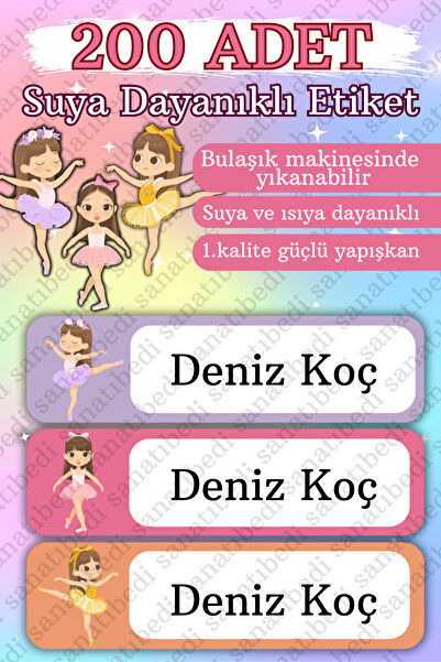 sanatıbedi 200 Adet Suya Dayanıklı Kişiye Özel Balerin Okul Etiketi - Defter ...