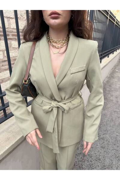 STMT BUTİK Belted Waist Blazer Jacket Pants Set - Stylish, Elegant and Versatile Women's Set for Any Occasion