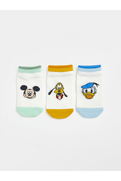 LC Waikiki Yeni Sezon Mickey Mouse Baskili Erkek Bebek Patik Corap 3'lu - S53673Z1