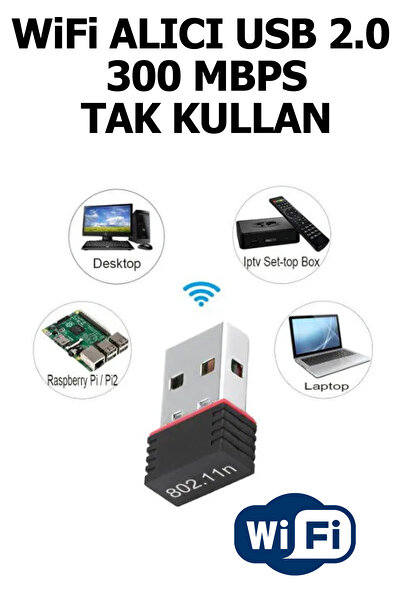 Plus Bilişim 300 Mbps USB 2.0 Wireless Adaptör, Wifi Adaptör, Wifi Alıcı, 300Mbps Wifi, Tırnak Wifi Alıcı