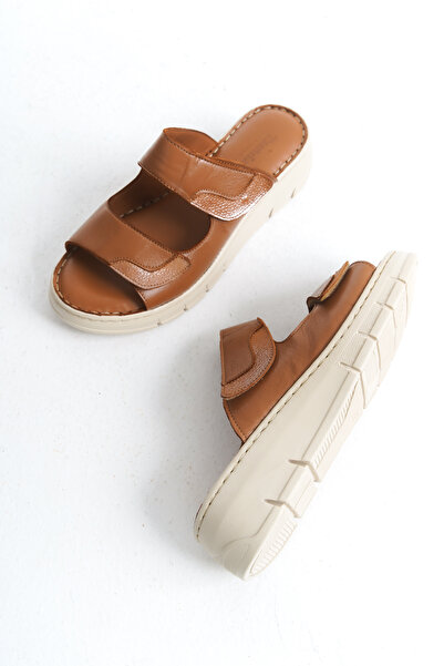 Tamdabu Ayakkabı Genuine Leather Tan Orthopedic Women's Slippers Tmd 202560