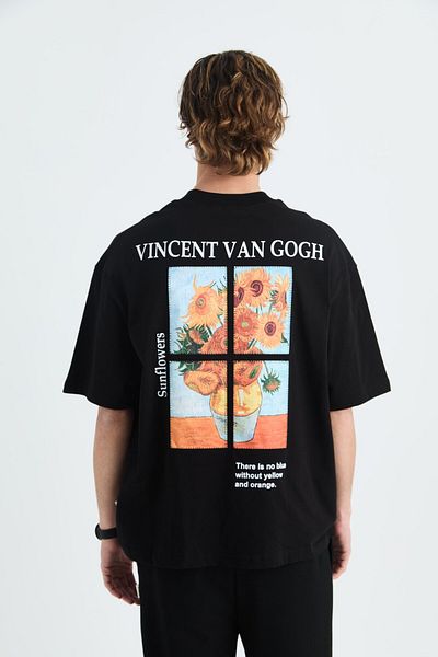 CANMODA Μπλουζάκι Vincent van Gogh Sunflowers Oversize - Μαύρο