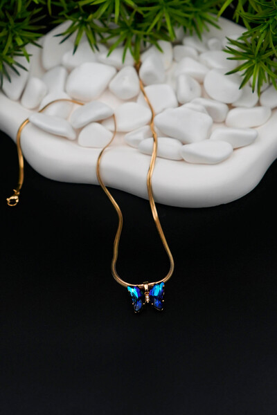 TREND COLLECTİON Paslanmaz Çelik İtalyan Zincirli Gold Zincir Kelebek Kadın Kolye