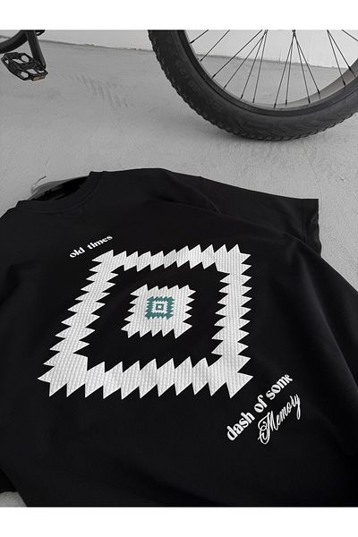 BYBASICMAN Black Aztec Embossed Oversize T-Shirt Res-5175