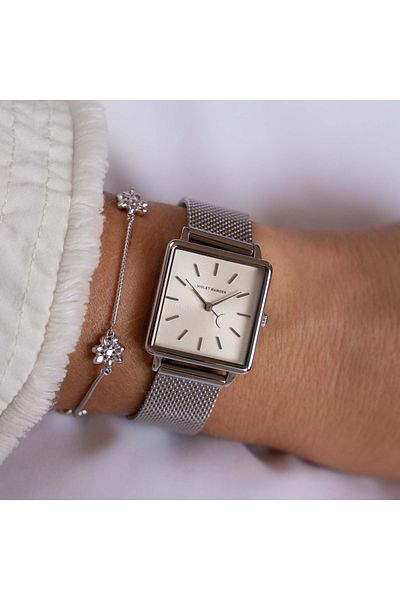 Violet Hamden Violet’s Gift Silberfarbenes Und Weißes Uhr Und 925 Sterling Silber Armband Vh90086