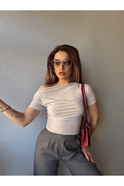 Butik Beyza Gathered Short Sleeve One Shoulder Blouse